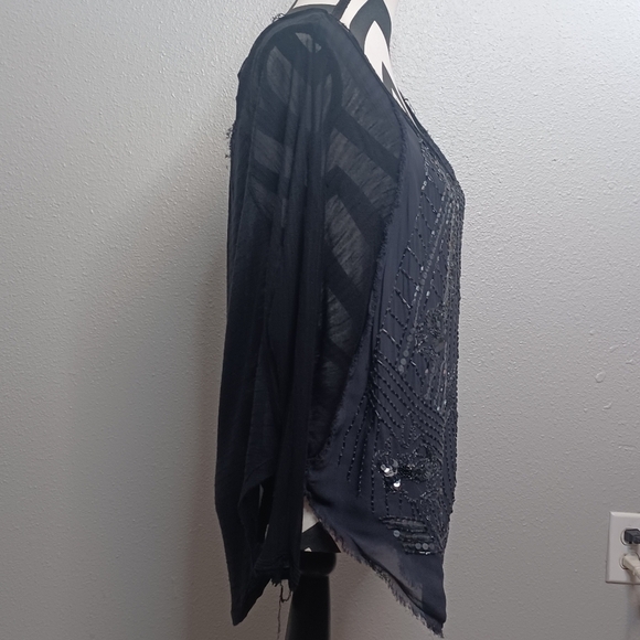 Free People Fairy Grunge Sheer Beaded Sequin Black Boho Distressed Top - Picture 15 of 16
